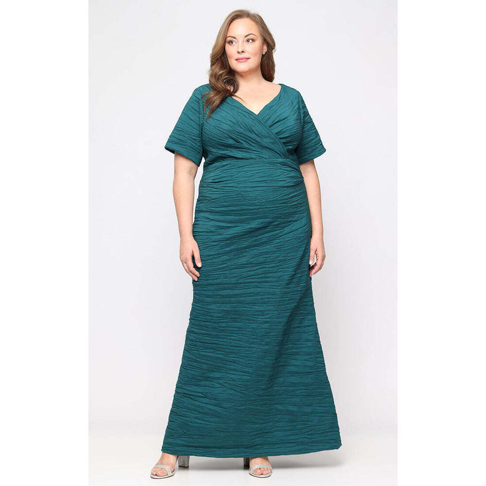 alexevenings.com Plus - Crinkle Stretch Taffeta Gown Size 14WEMERALD GREEN / 14W